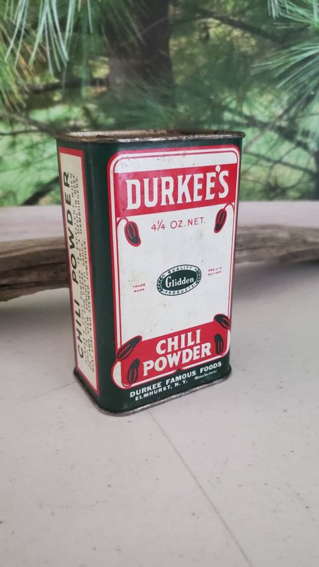 Durkee's 4 1/4 Ounce Chili Powder Spice Tin Advertising Elmhurst New