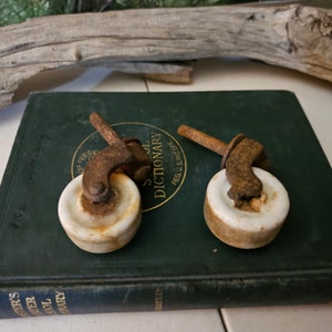 Antique Porcelain Iron Casters Set of 2 Antique Casters Slightly Different Sizes Rusty & Distressed  #3848