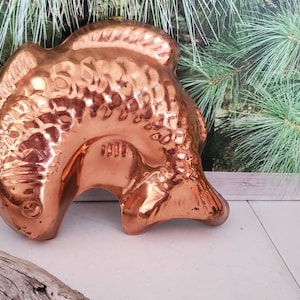 Copper Tin Lined Curved Koi Fish Vintage Jello Mold / Vintage Copper Kitchen Decor  #2500