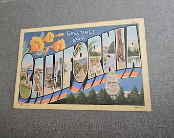 Vintage California Linen Postcard: Greetings From, Large Letter Design