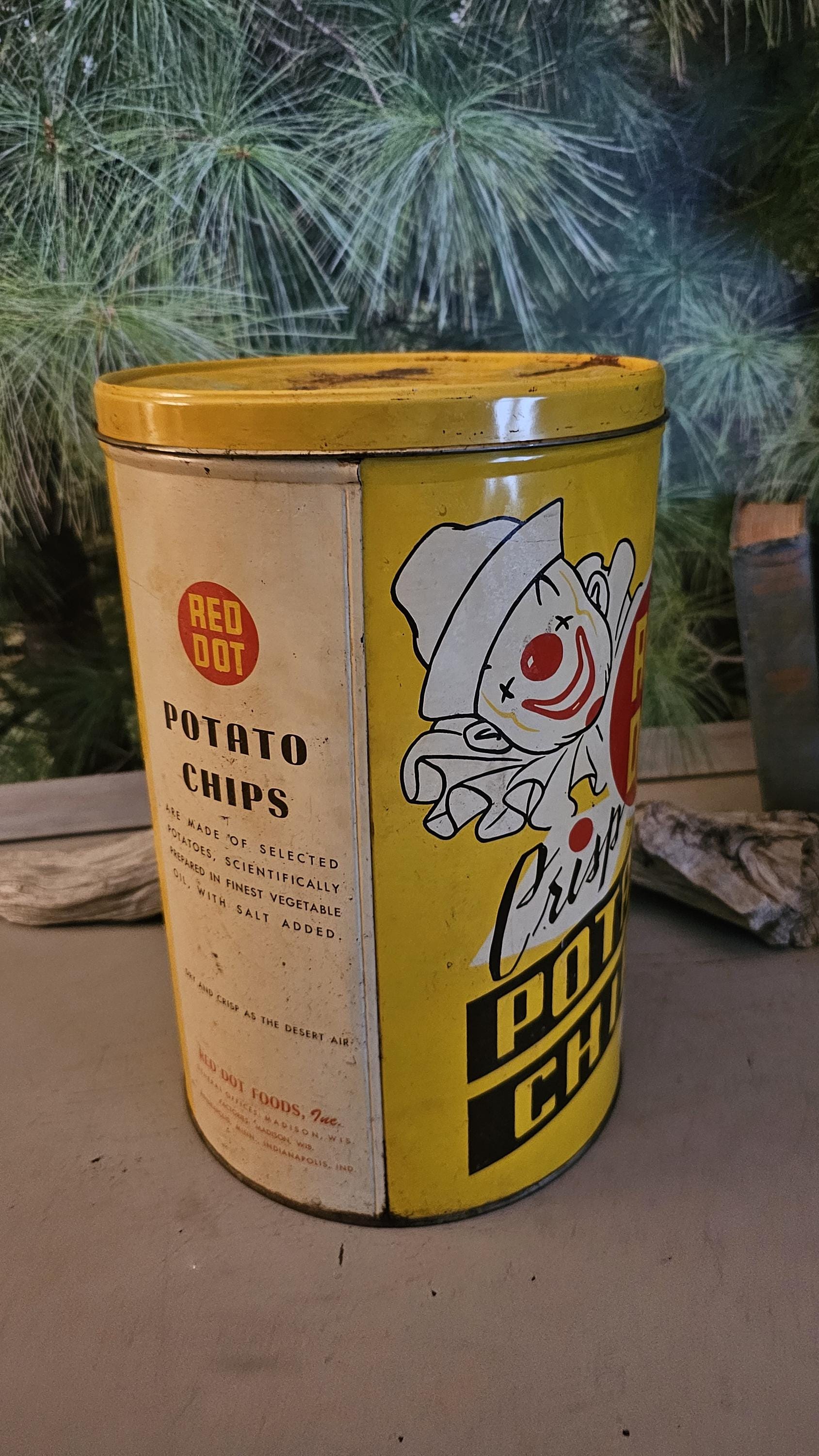 U.S.A vintage POTATO CHIPS ポテトチップス缶 TIN 1950s Red Dot Potato Chip Tin Yellow, Red, White Black: Vintage