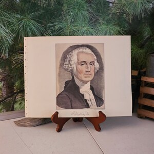 1952 &quot;G. Washington&quot; & &quot;A. Lincoln&quot; Currier Ives Original Bookplate Double Sided Vintage Frameable Wall Art Double Sided