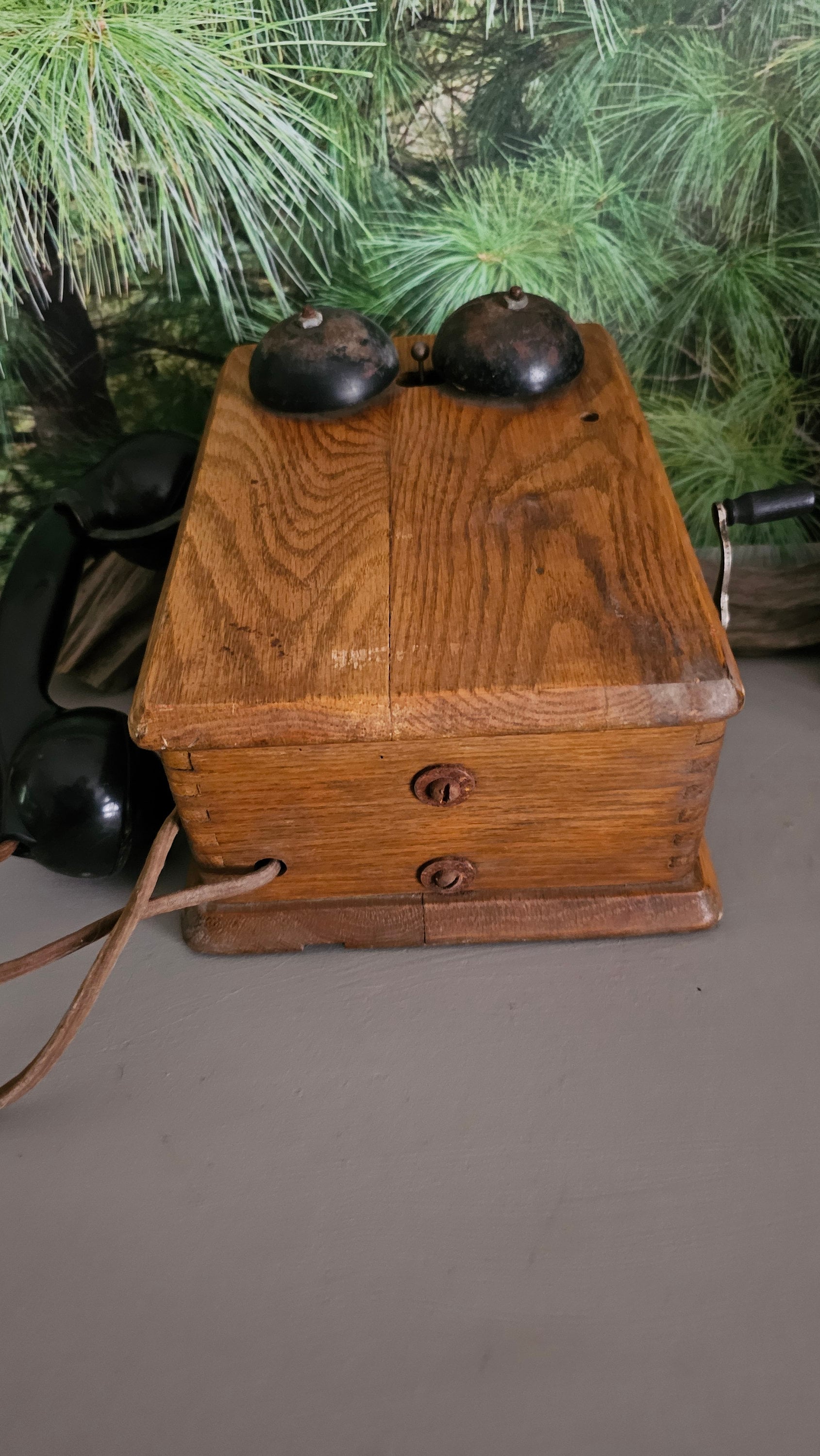 1900s Oak Hand Crank Wall Phone Dean Electric Company Dovetail