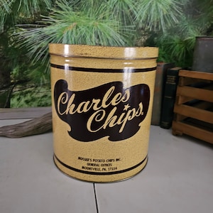 Charles Chips Potato Chip Can Vintage Advertising Tin, Kitchen Decor & Storage Empty  #3813