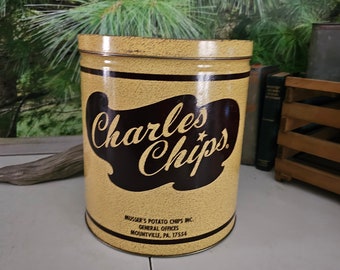 Vintage Charles Chips Potato Chip Can – Advertising Tin, Kitchen Decor & Storage  #3813