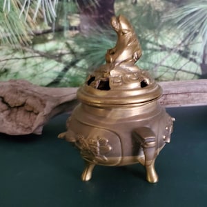 Medium Round Brass FOO Dog Incense Burner Yoga Meditation Room Decor  #2757