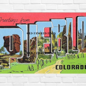 Digitaler Download Große Buchstaben Grüße von PUEBLO COLORADO Leinen Postkarte Digitale Postkarte Kunst