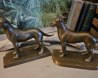 Art Deco 1930s FRANKART Great Dane Brass Dog Bookends Vintage Office or Home Decor  #4784
