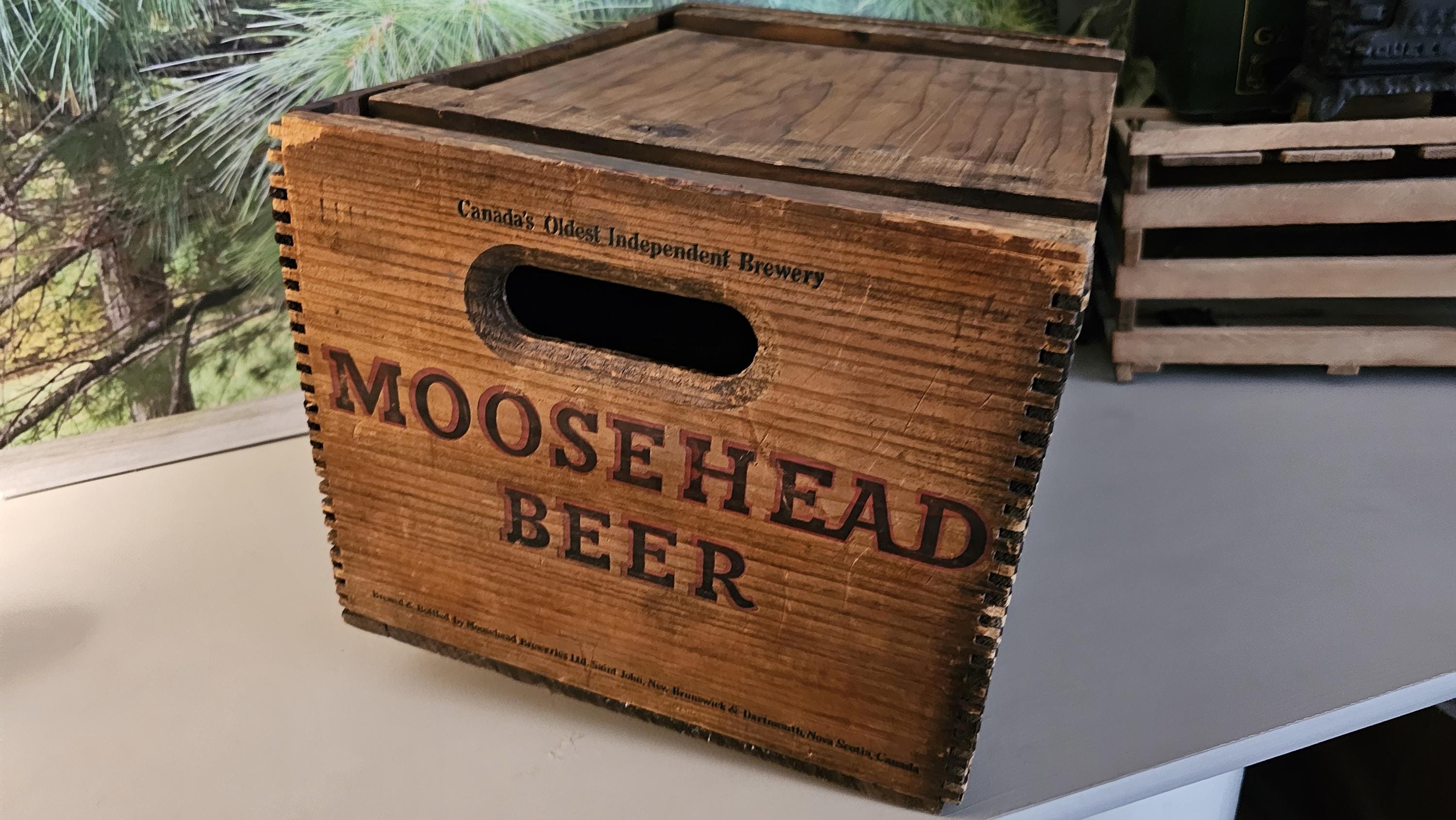 Vintage Moosehead Beer Crate: Canadian Lager, Wood Slide Lid