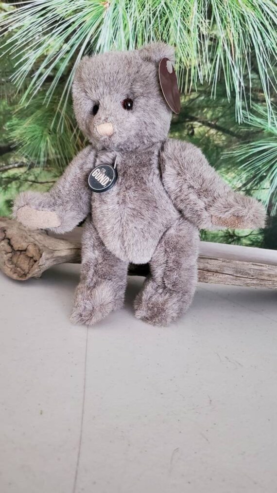 1986 Small Gray GUND 8 1/2 Inch Bear With Chest, Ear, & Tush Tag