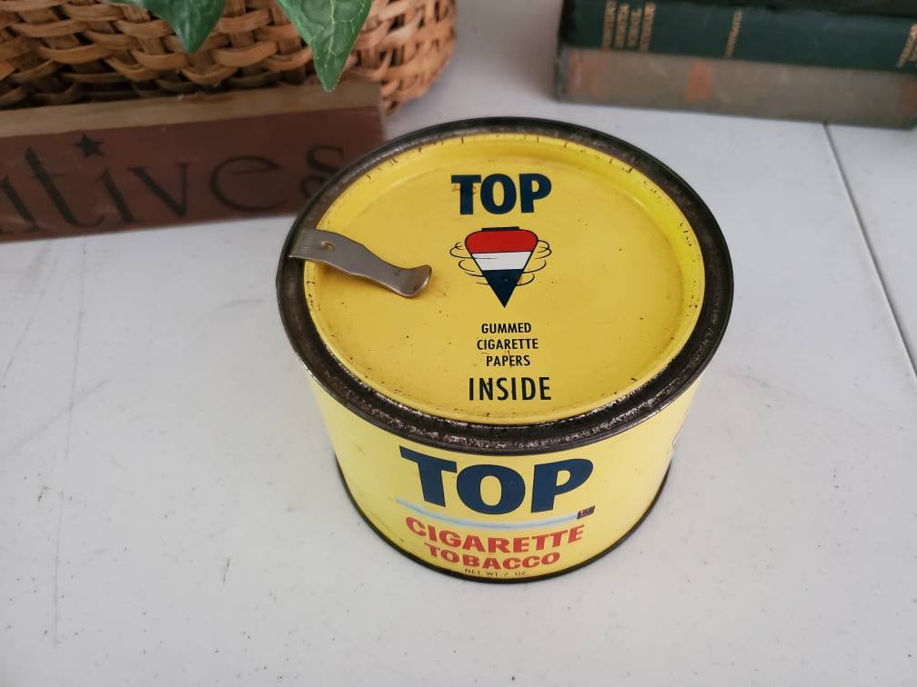 TOP Cigarette Tobacco Tin Red, Yellow, Blue & White Vintage Collectible  Advertising Tobacco Tin #1786