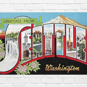 Digitaler Download Grüße von SEATTLE WASHINGTON 1930er Jahre Leinen Postkarte Curt Teich 5,5 Zoll X 3,5 Zoll