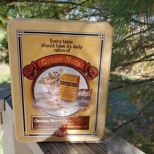 1980&#39;s Post Grape Nuts Cereal Tin Retro Kitchen Storage #1324