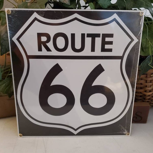 Iconic Route 66 Black & White Ande Rooney Porcelain Sign 1980's / Collectible Route 66 Road Sign New Old Stock #1975