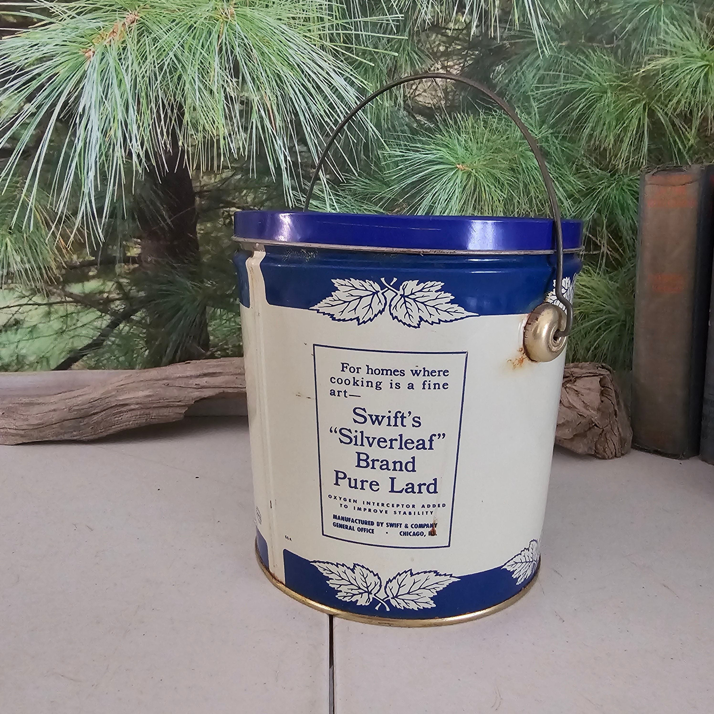 Blue & White Swift's Silverleaf Brand Pure Lard Pail 4 Lb. Bucket