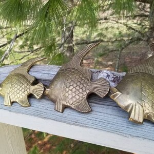 Nautical Set of 4 Vintage Brass Fish Wall Decor Made in India 1970&#39;s Home Decor