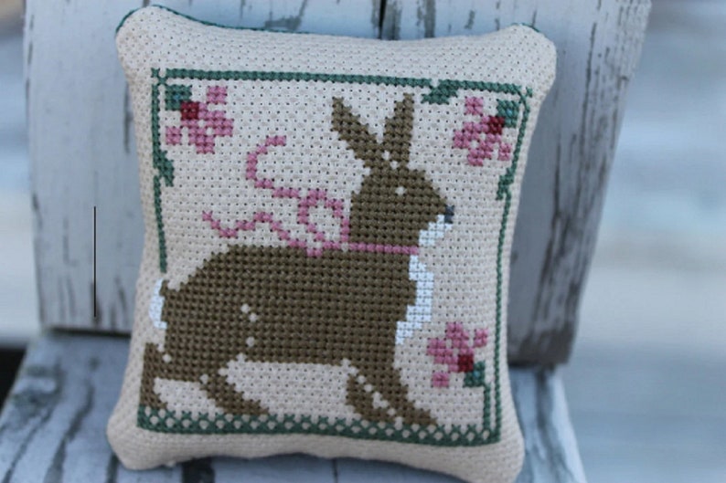 Cross Stitched Rabbit & Flower Bowl Filler Pinkeep Prairie - Etsy