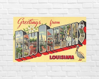 New Orleans Louisiana Postkarte: 1930s Leinenstil (Digitaler Download)