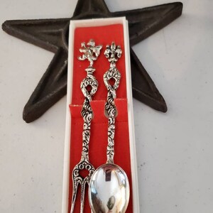 2 Piece Silver Plate Hors d’oeuvre Fork & Spoon Set from Italy Charcuterie Board Tools Ornate Appetizer Spoon Fork Set