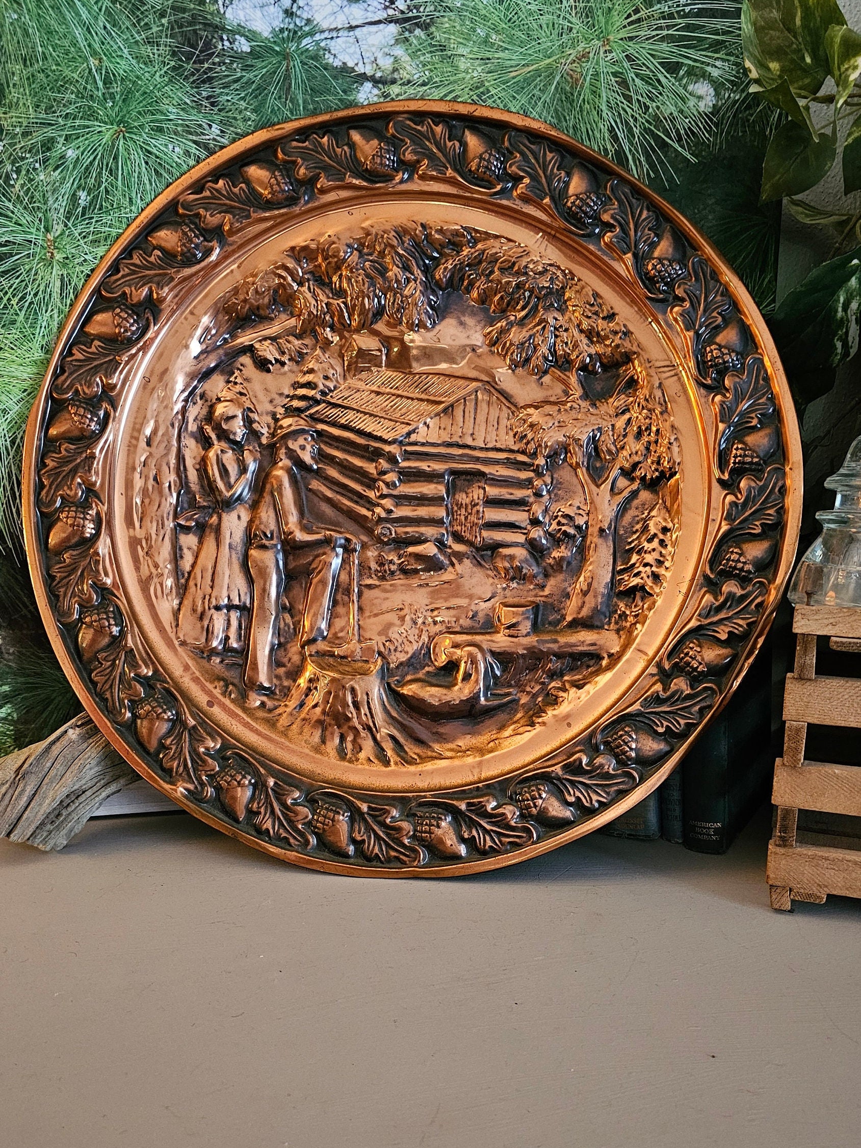 Round Large Coppercraft Guild Copper Wall Plate Distressed Edge 