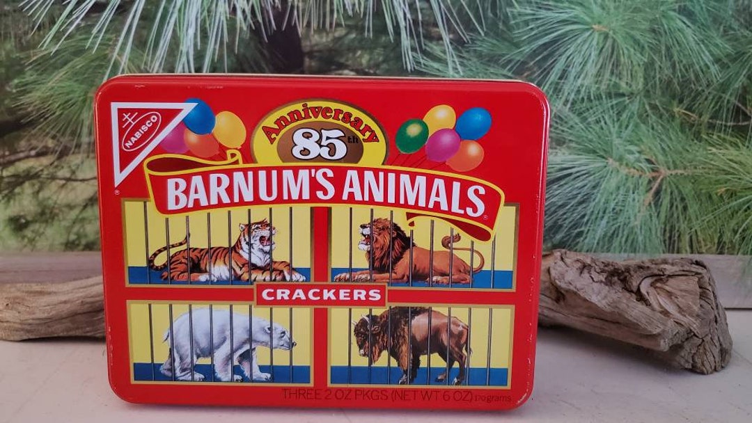 Vintage Barnum's Animals Cracker Tin, 1987 Barnum's Animal Cracker Tin