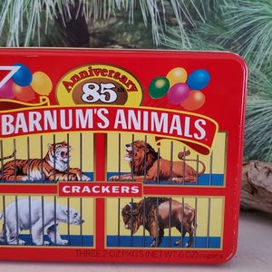 Vintage Barnum&#39;s Animals Cracker Tin, 1987 Barnum&#39;s Animal Cracker Tin 85th Anniversary by Nabisco    #2419
