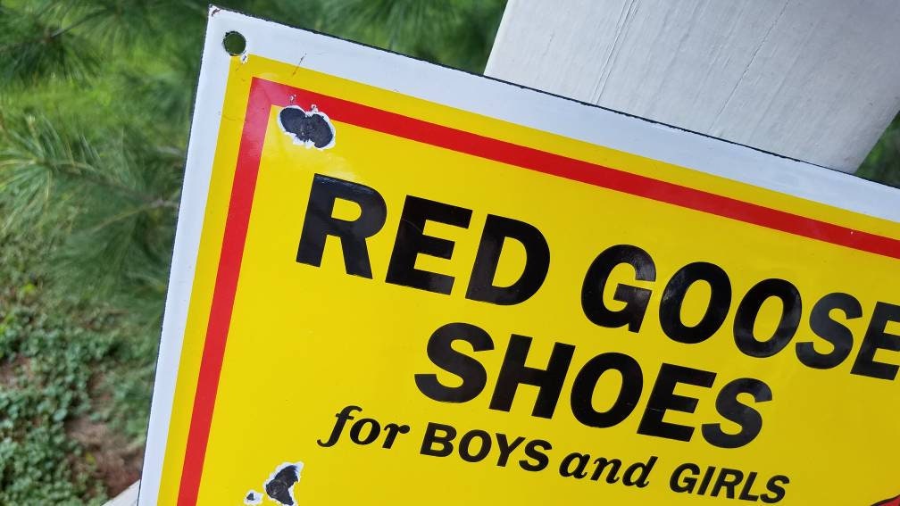 Porcelain Red Goose Shoes Sign, Vintage Advertising Sign Porcelain Red Goose Shoes Sign, Vintage Advertising Sign