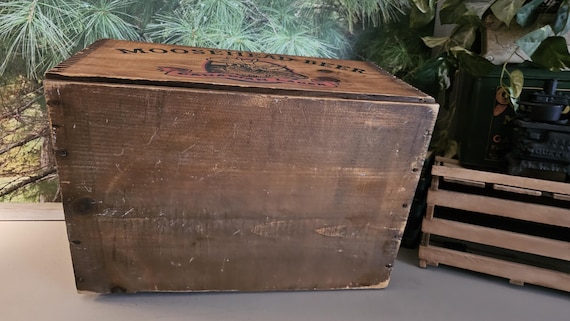 Vintage Moosehead Beer Crate: Canadian Lager, Wood Slide Lid Man