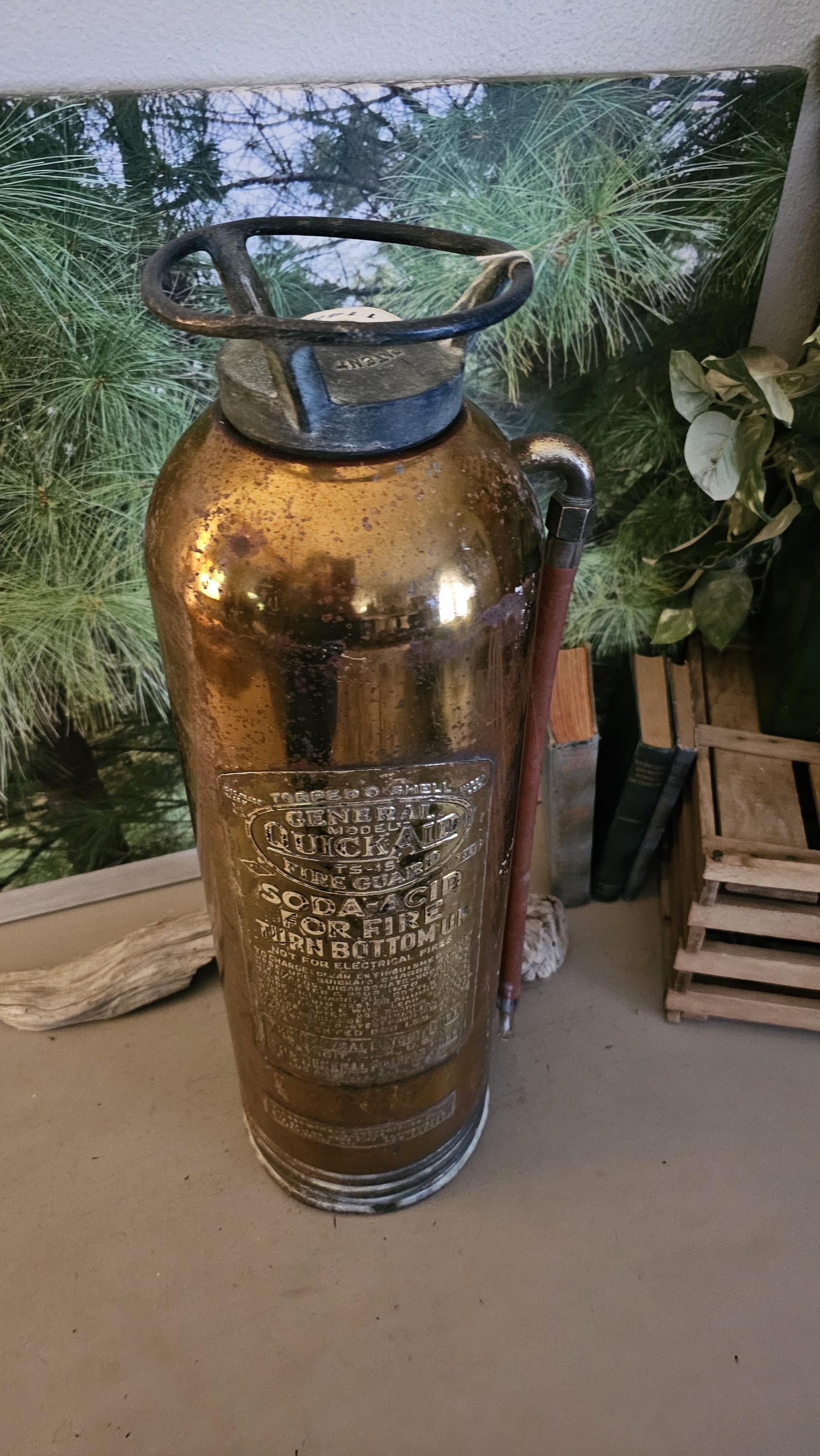 Vintage Brass Fire Extinguisher: General Quick Aid Soda Acid