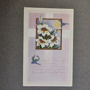 Whitney Made Easter Postcard with Jonquils & Bluebirds Antique Postcard Easter and Spring Collectible Ephemera Gift for Her