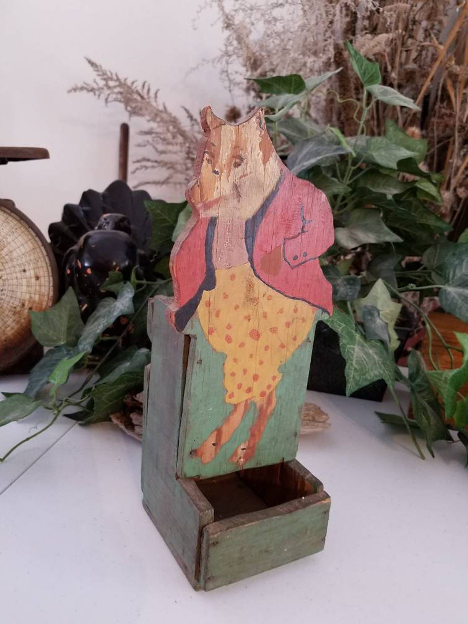 Pig Wood Matchbox Holder / Hand Painted Pig Match Holder / Etsy