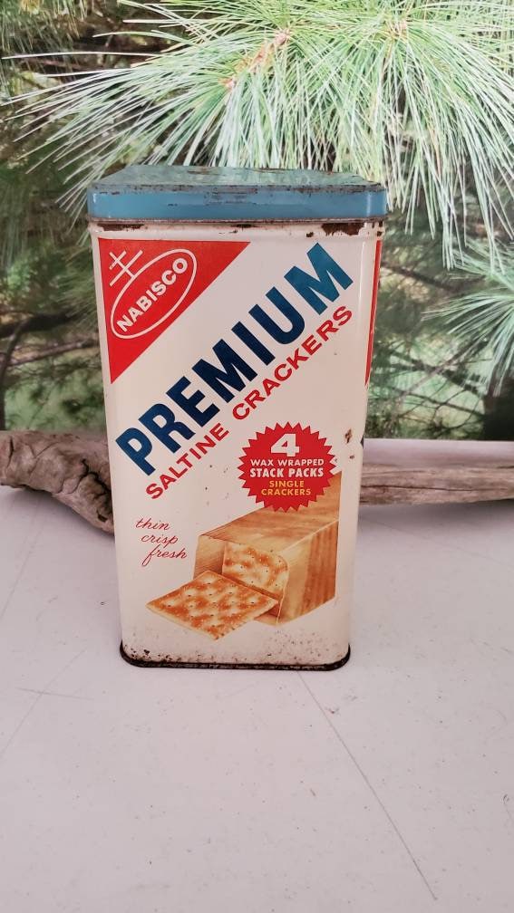 Vintage 1960s Nabisco Cracker Tin: Bilingual Red, White & Blue