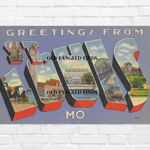 Digital Download Linen Postcard Greetings From ST. LOUIS MO Digital Postcard Art