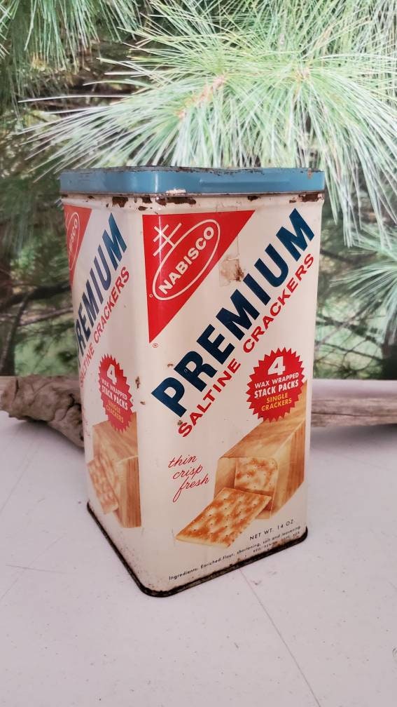 Nabisco アンティーク　缶 Vintage 1960s Nabisco Cracker Tin: Bilingual Red, White