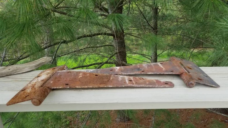 Large Door Strap Hinges Chipped Paint /& Rusty Set of 2 Rustic Hardware #9
