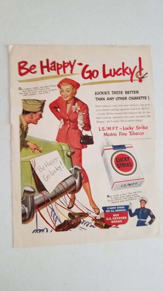 Vintage Lucky Strike Tobacco Magazine Ad, Be Happy-go Lucky Lucky Strike Ad  -  Canada