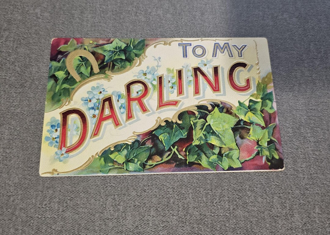 Antique Embossed TO MY DARLING Postcard: Ivy Horseshoe Big Letters ...