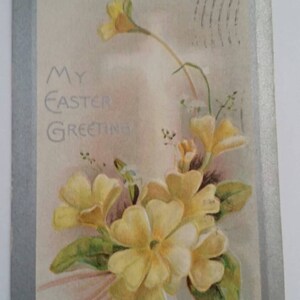 Yellow Flowers and Cross on Silver Postcard My Easter Greeting Collectible Ephemera