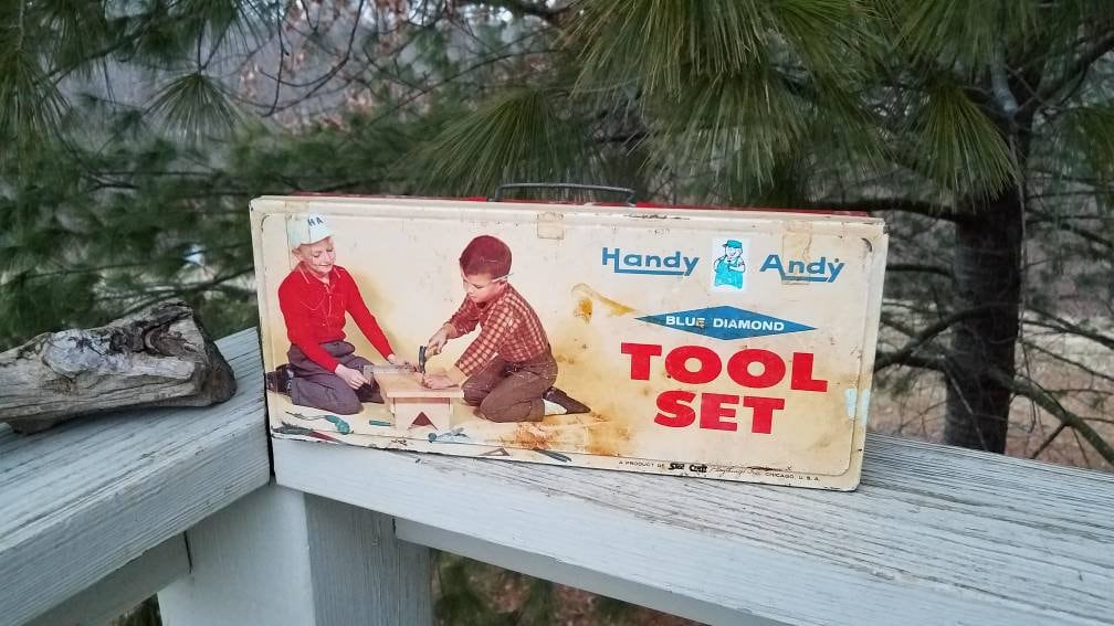 1950's Handy Andy Tool Box (empty) Handy Andy Blue Diamond Metal