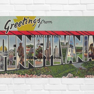 Digital Download Linen Postcard Greetings From PENNSYLVANIA Straight Block Letters Americana Postcard Art Deco Craft Supply