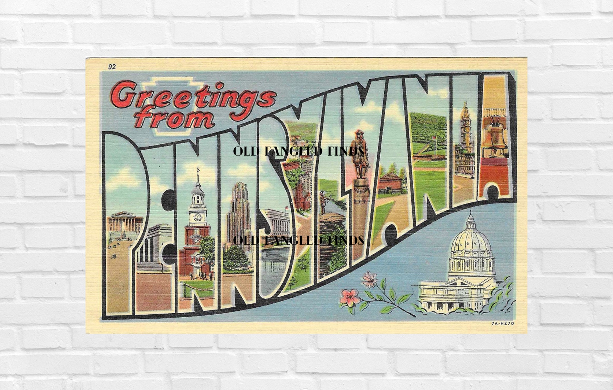 Digital Download Linen Postcard Greetings From PENNSYLVANIA