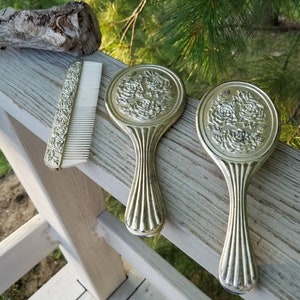 3 Piece Vanity Set Hand Mirror, Brush, & Comb Holder Silverplate International Silver Company Gift For Her