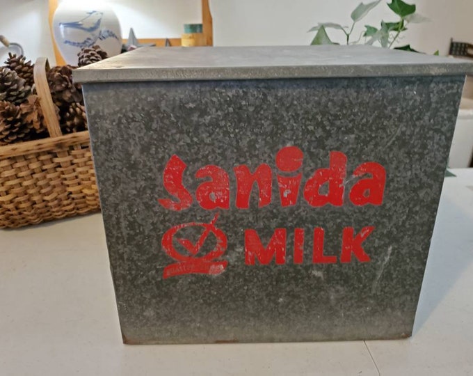 Galvanized SANIDA Milk Cooler Box / Vintage Farmhouse Home Decor 1452