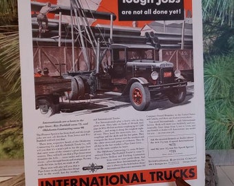 1931 International Trucks Magazine Ad for The Saturday Evening Post Art Deco Gift For Him Wall Art