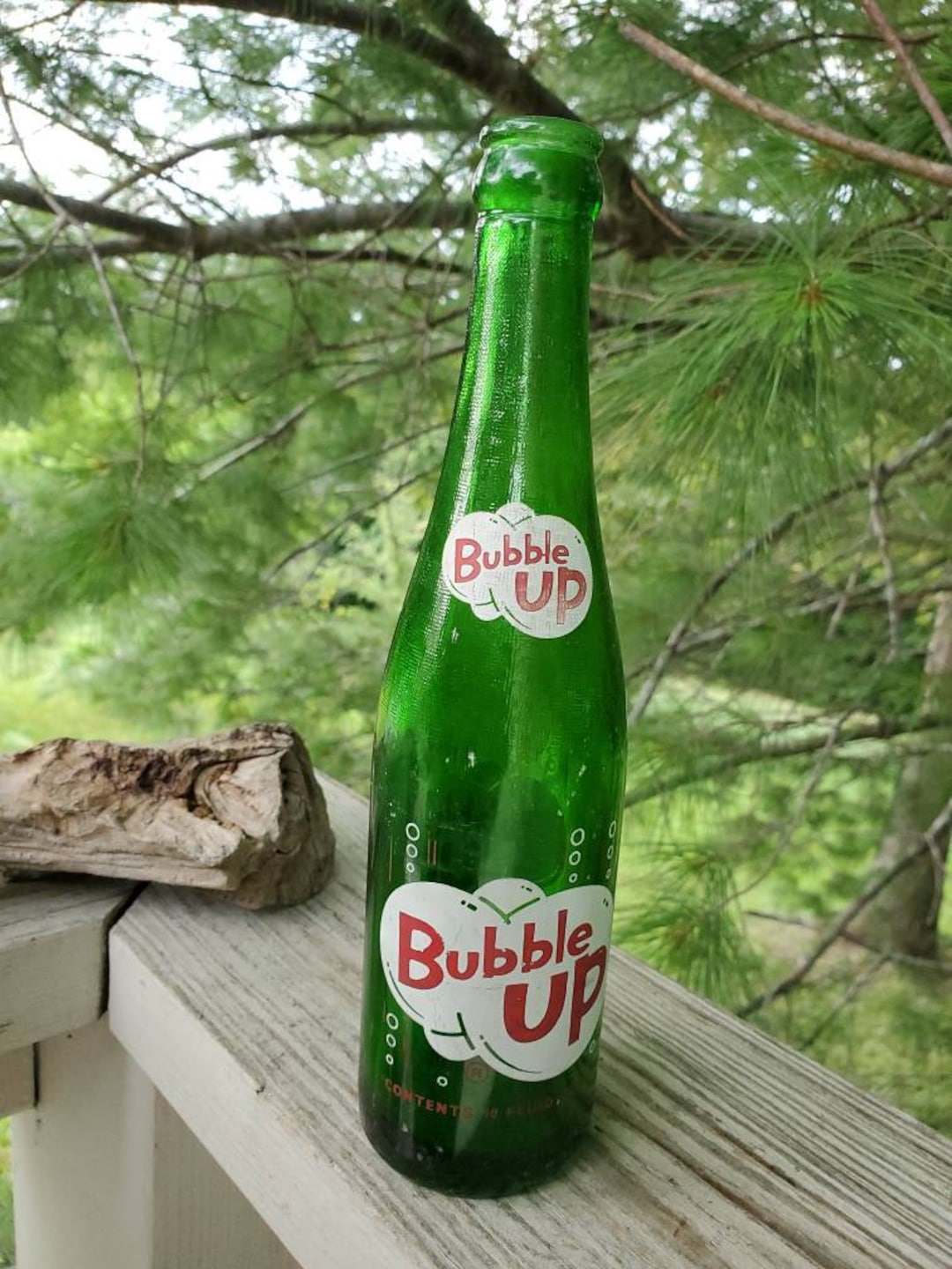 Old Bubble up 10 Fluid Ounce Green Glass Soda Bottle / Peoria, Illinois