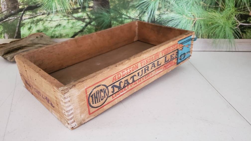 tinsley tobacco Vintage Addison Tinsley Tobacco Crate: Thick Natural Leaf Display Box #2580