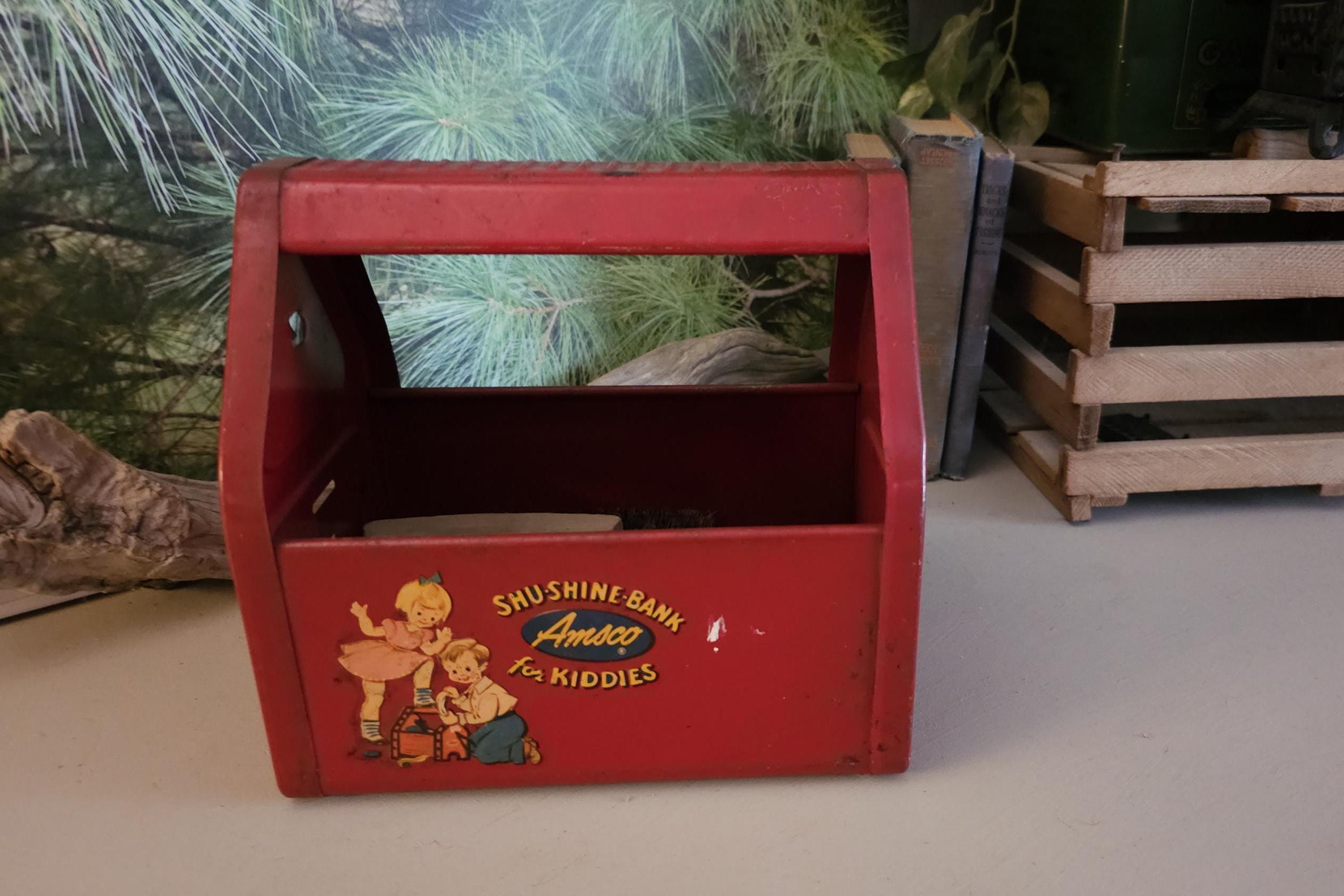 Vintage Amsco Shu Shine Bank – Red Metal Kiddie's Coin Bank - Etsy
