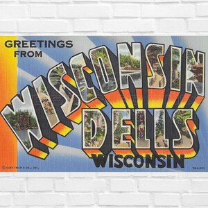 Download digital de grandes cartas saudações de WISCONSIN DELLS Linen Digital Postcard Art Scrapbook Supplies Arte emoldurada