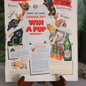 1950s Canada Dry WIN A PUP Contest Ad Art Deco Vintage Kitchen Decor