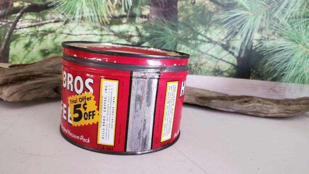 Vintage Hills Bros. Coffee Can: 1960s Advertising Tin With Lid